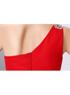 Beading Red One Shoulder Prom Celebrity Dress Little A-line Style with Slit