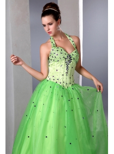 Beautiful Green Beaded Halter Organza baile de debutantes Ball Gown
