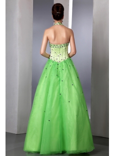 Beautiful Green Beaded Halter Organza baile de debutantes Ball Gown