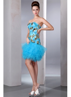 Blue and Gold Drop Waist Mini Sweet 15 Dresses in Mexico