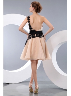 Champagne and Black One Shoulder backless Junior Prom Gowns