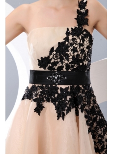 Champagne and Black One Shoulder backless Junior Prom Gowns