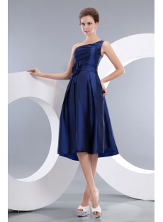 Charming Navy Blue One Shoulder Homecoming Dress with Flower