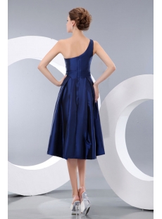 Charming Navy Blue One Shoulder Homecoming Dress with Flower