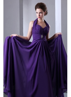 Charming Purple Halter Prom A-line Sleeveless Ruched Zipper Formal Evening Dress