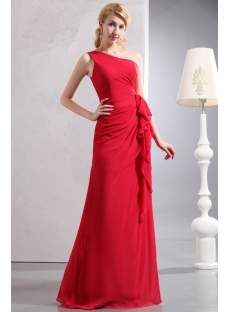 Charming Red One Shoulder Sheath Chiffon Bridesmaid Gowns