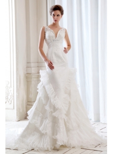 Charming Sleeveless Plunging Lace Sheath 2014 Wedding Dress