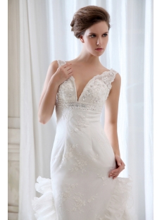 Charming Sleeveless Plunging Lace Sheath 2014 Wedding Dress