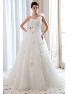 Cheap Romantic Floral One Shoulder Garden Ball Gown Wedding Dress