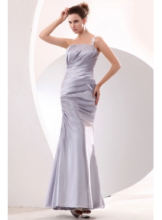 Classic One Shoulder Ankle Length Silver Sheath Evening Dress