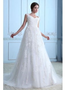 Classic Plus size Lace Wedding Dress with Cap Sleeves