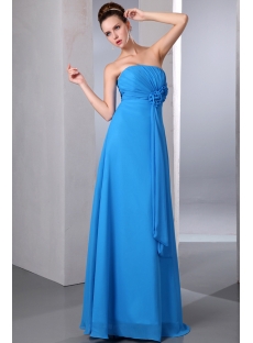 Elegant Blue Chiffon A-line Long Bridesmaid Dresses Strapless
