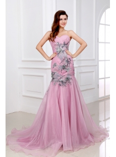 Exquisite Applique Body Pink Long Formal Mermaid Cocktail Dress