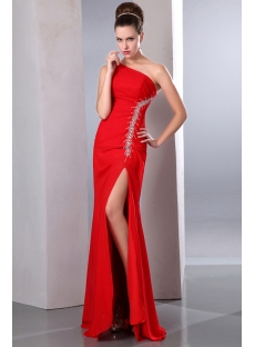 Exquisite Red One Shoulder Slit Front 2014 Prom Party Dress