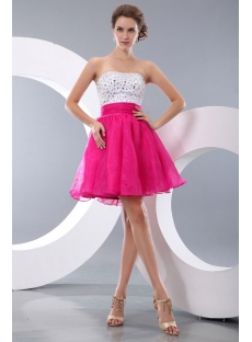 Fancy White and Fuchsia Short Party Dress