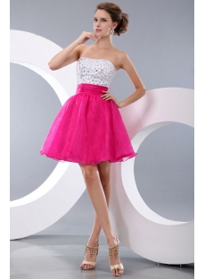 Fancy White and Fuchsia Short Party Dress