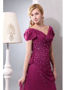 Fuchsia V-neckline Plus Size Evening Dress with Cap Sleeves