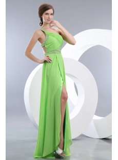 Green One Shoulder Sexy Evening Dress with Slit