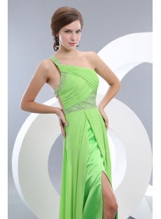 Green One Shoulder Sexy Evening Dress with Slit