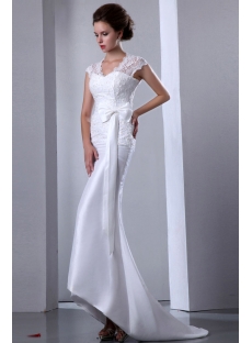 Illusion Lace Sheath Bridal Gown with Cap Sleeves