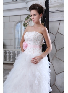 Ivory and Pink Ruffled Strapless Casual Wedding Dresses for Spring