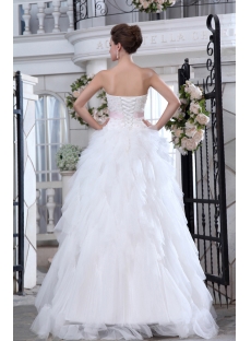Ivory and Pink Ruffled Strapless Casual Wedding Dresses for Spring