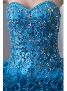 Luxurious Beaded Blue Sweetheart Ruffled Ball Gown Quinceanera Dress 2014 with Trai