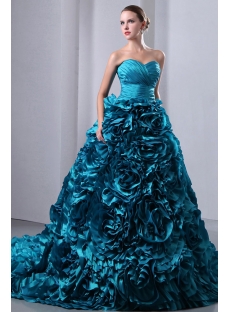 Luxurious Teal Blue 3D Handmade Floral Bridal Gowns 2014 with Sweetheart