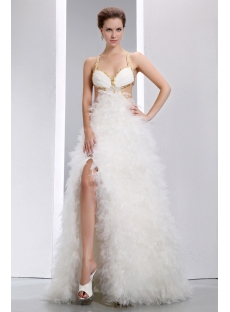 Luxury Sexy Criss-cross Ruffled Summer Beach Wedding Dress with Slit