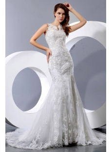 Modest Lace Sheath Bridal Gowns with Buttons