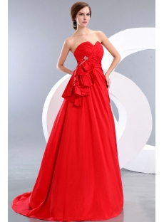 Modest Red A-line Taffeta Ruffle Evening Dress with Train