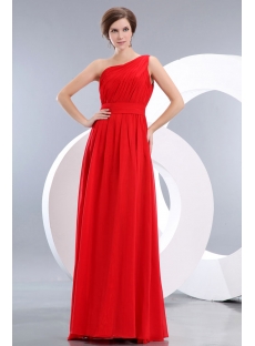 Modest Red One Shoulder Long Chiffon Evening Dress