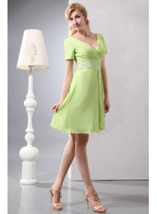 Modest Sage Chiffon Short Prom Dress with Short Sleeves