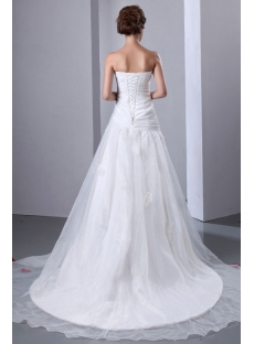 Organza Dropped Waist Strapless Wedding Gown Cheap with Flowers