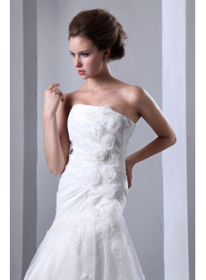 Organza Dropped Waist Strapless Wedding Gown Cheap with Flowers