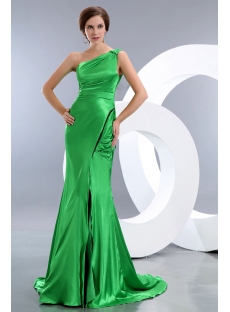 Perfect Green One Shoulder Sheath Prom Dress with Slit