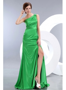 Perfect Green One Shoulder Sheath Prom Dress with Slit