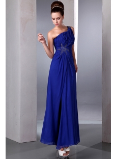 Popular High Slit Royal Blue Ankle Length Chiffon Prom Dress