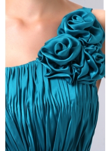 Popular Teal Blue Floral One Shoulder Evening Dress