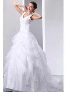 Pretty Halter Beaded Lace Ball Gown Wedding Dress with Lace up