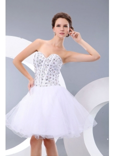 Pretty Jeweled White Puffy Sweetheart Cocktail Dress