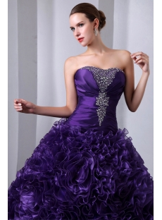 Purple 3D Handmade Flowers Ruffled Quinceanera Gown 2014