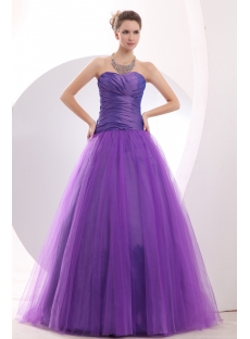 Purple Drop Waist Taffeta Puffy 15 Quinceanera Gowns