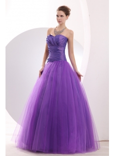 Purple Drop Waist Taffeta Puffy 15 Quinceanera Gowns