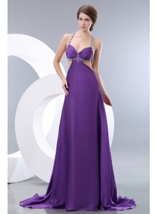 Purple Sexy Criss-cross Celebrity Gowns with Train