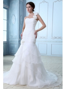 Romantic 2014 One Shoulder Wedding Gowns with Drop Waist