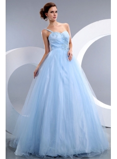 Cheap Romantic Blue One Shoulder Tulle Quinceanera Dress