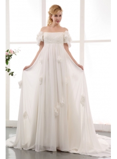 Romantic Off Shoulder Floral Chiffon Bridal Gowns with Train