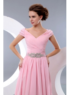 Romantic Pink Off Shoulder Evening Dress with Cap Sleeves