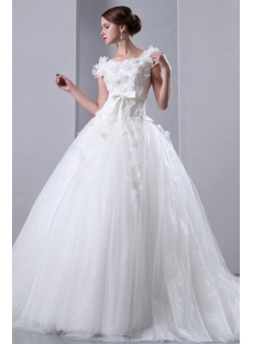 Romantic Square Neckline Short Sleeves Ball Gown Wedding Dress